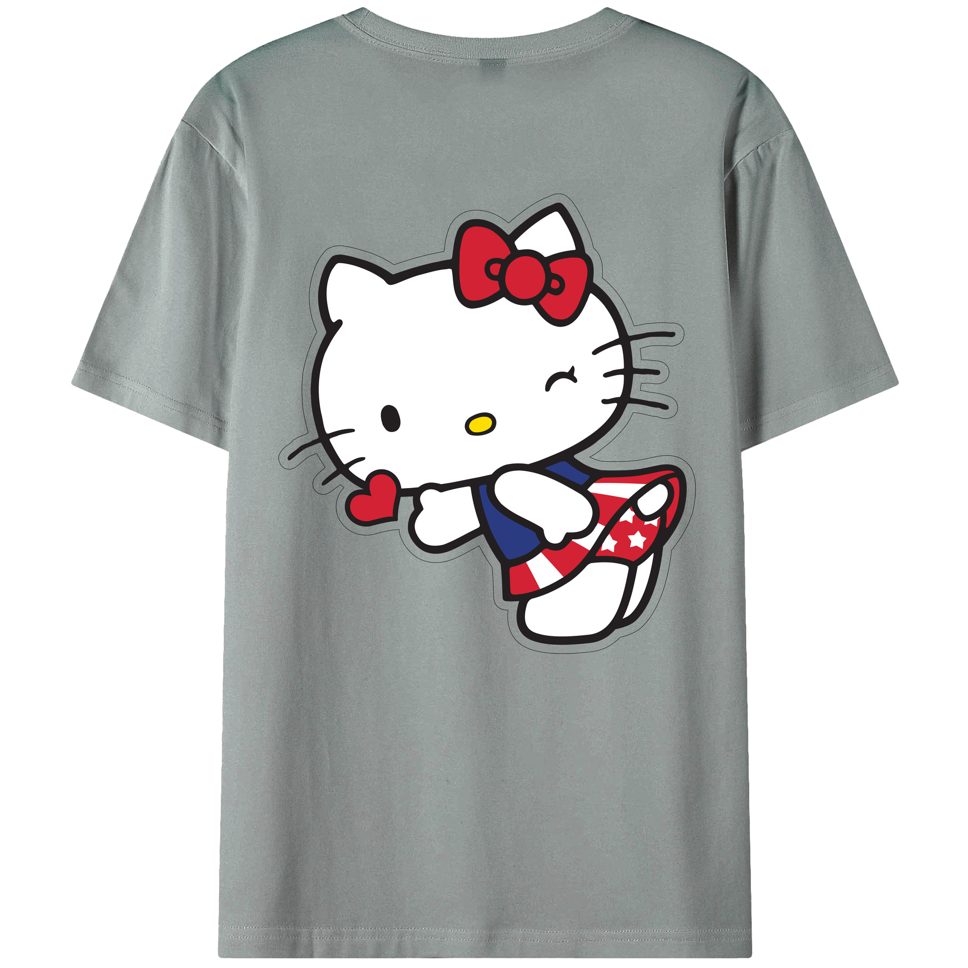 （画像用） Hello Kitty ハローキティ 綿100％ メンズ半袖Tシャツ（バックプリント） 通気性